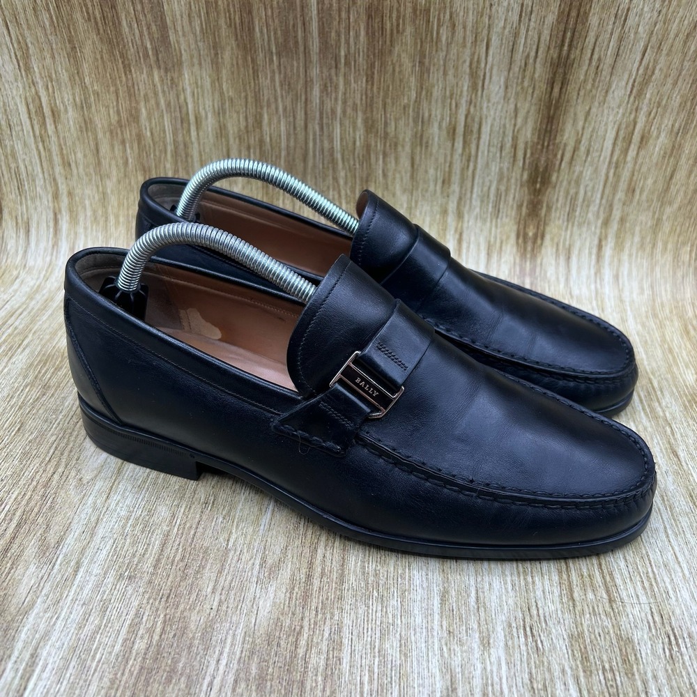 Bally Tedor Loafers Men's Size 8.5 D Black Leather Swiss Made Casual Shoes